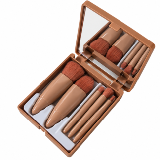 Kit 05 Mini Pincéis com Case e Espelho - Marrom - Moioh